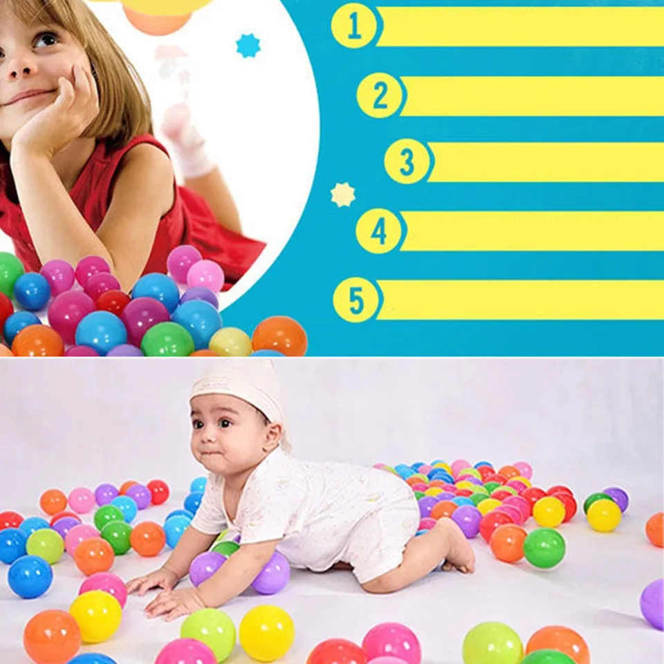 100 Balles De Piscine Souples – Sans BPA, Diamètre 5,5 Cm, Couleurs Assorties !