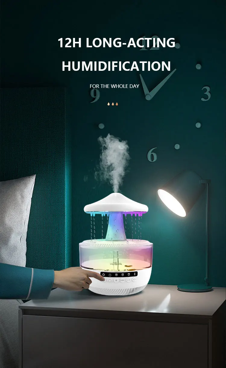 Description Picture 6 of itemRain Air Humidifiers Essential Oil Diffuser with Colors Mood Light Aroma Diffuser White Noise Raindrop Humidifier Home Bedroom