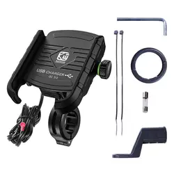 Universal Waterproof Motorcycle Phone Holder with QC 3.0 USB Charger (Black)