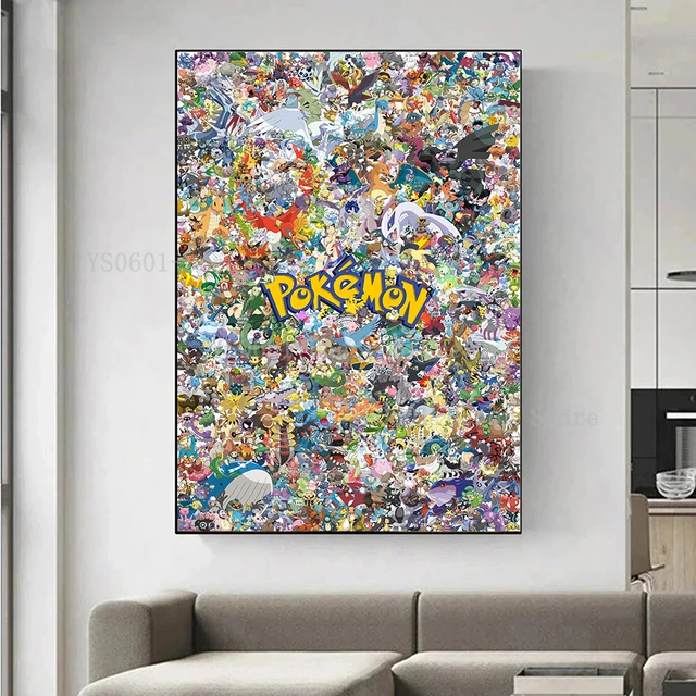 Pokemon anime cartaz dos desenhos animados papel de parede decoração  pintura adesivo de parede - AliExpress