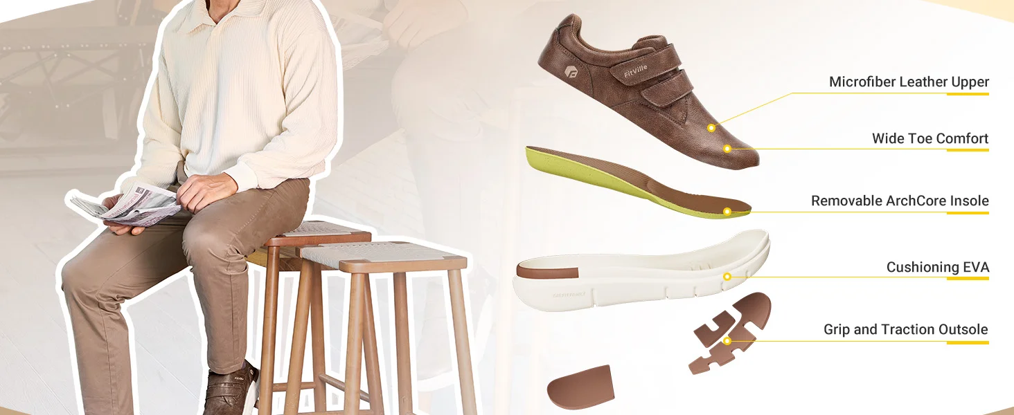 Scarpe in pelle da uomo per piedi larghi comode sneaker casual_voghion.com
