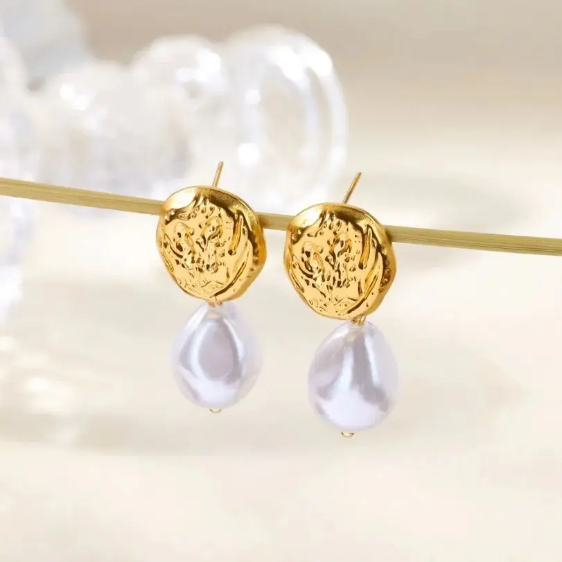 Geometric Pearl Stainless Steel Stud Earrings For Women