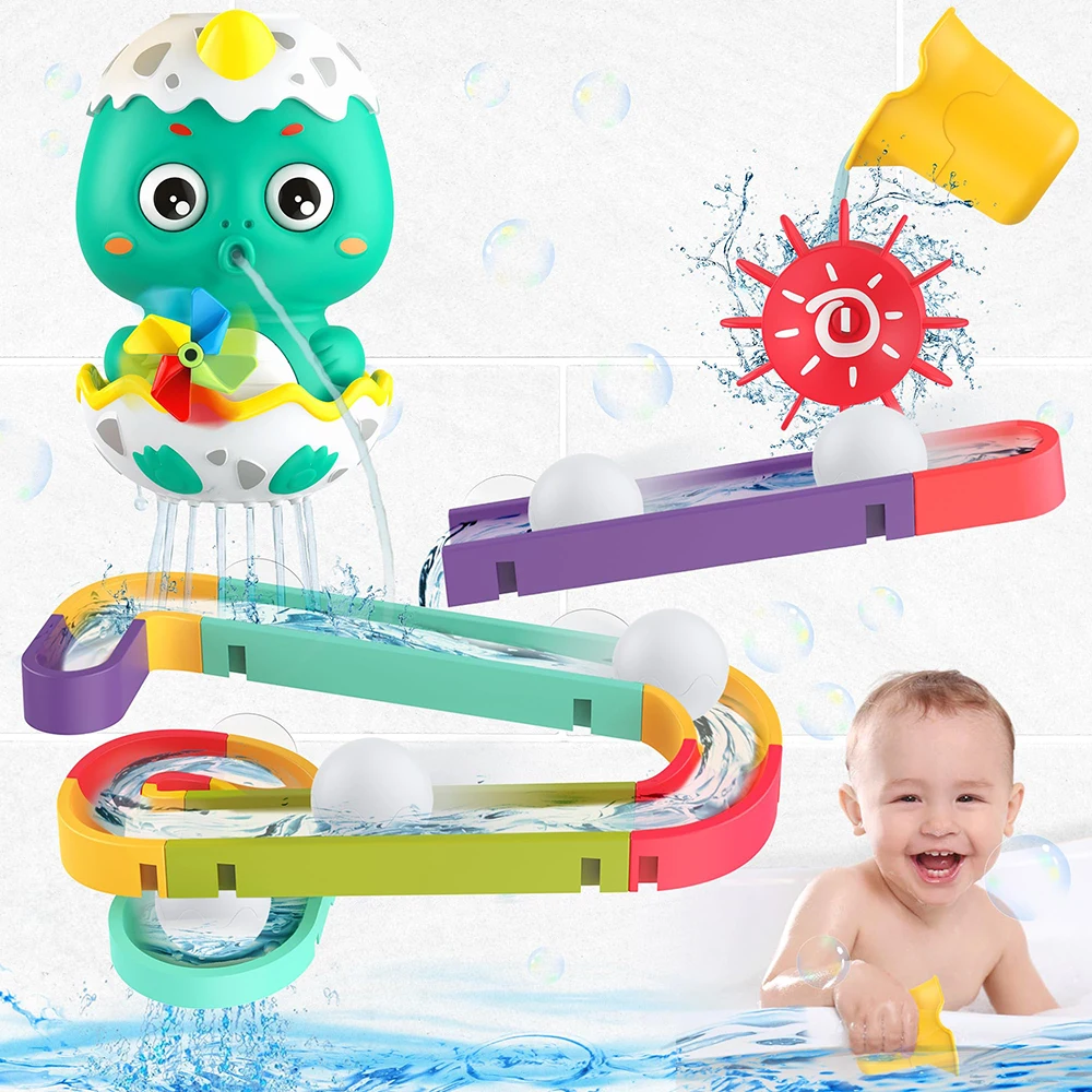 

Baby Bath Toy Toddler Bathtub Tub Pool Blocks Toy Dinosaur Water Slide Toys Infant Balls Track DIY Take Apart Set for Kid Gifts