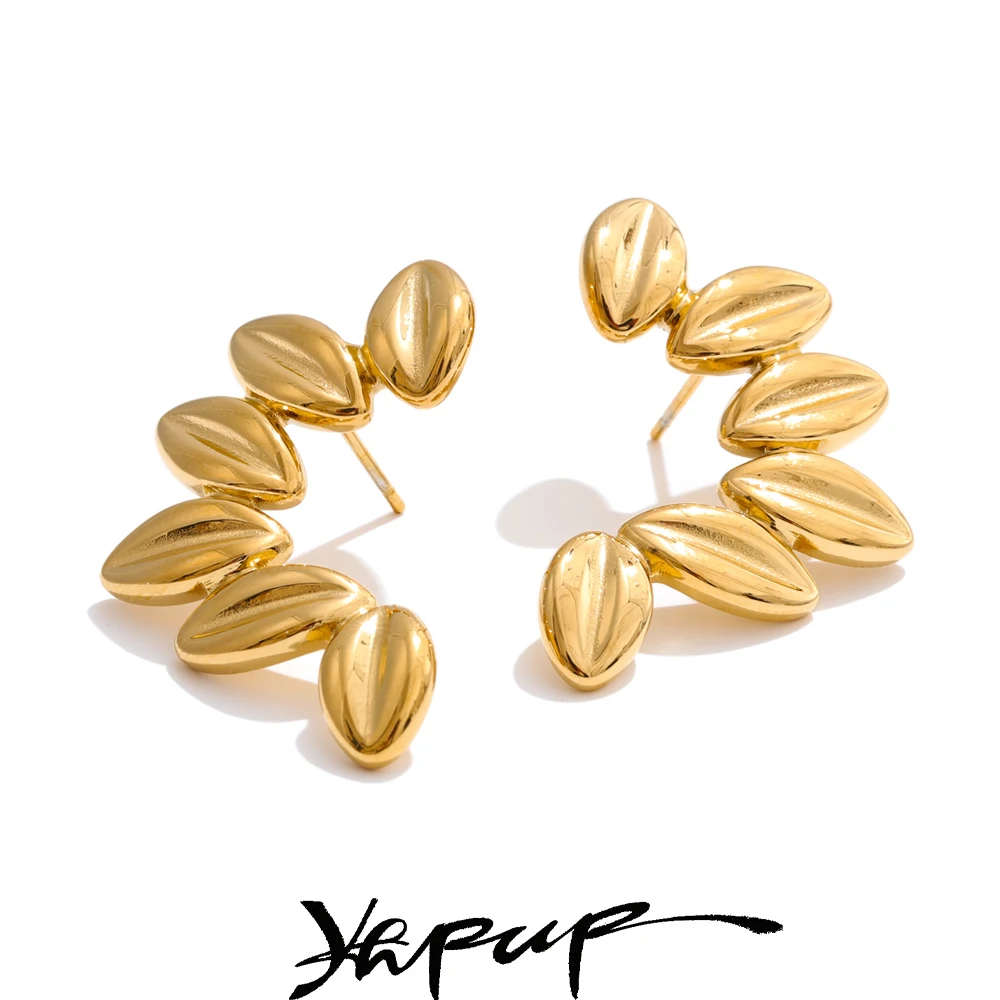 Yhpup 316L Stainless Steel Metal Leaf Stud Earrings