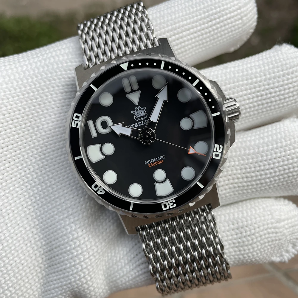 STEELDIVE 남성용 다이빙 손목 시계, 25000M 방수, SD1982 BGW9 블루 야광 46.5mm, 빅 사이즈 사파이어 유리 세라믹 베젤 NH35