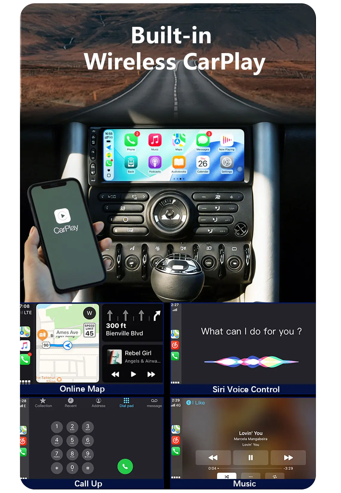Estéreo Multimedia Inalámbrico Carplay CHSTEK para BMW Mini Cooper S R50 R52 R53 2004-2007, 4G, GPS, WIFI, Manos Libres, Autoradio, BT 3