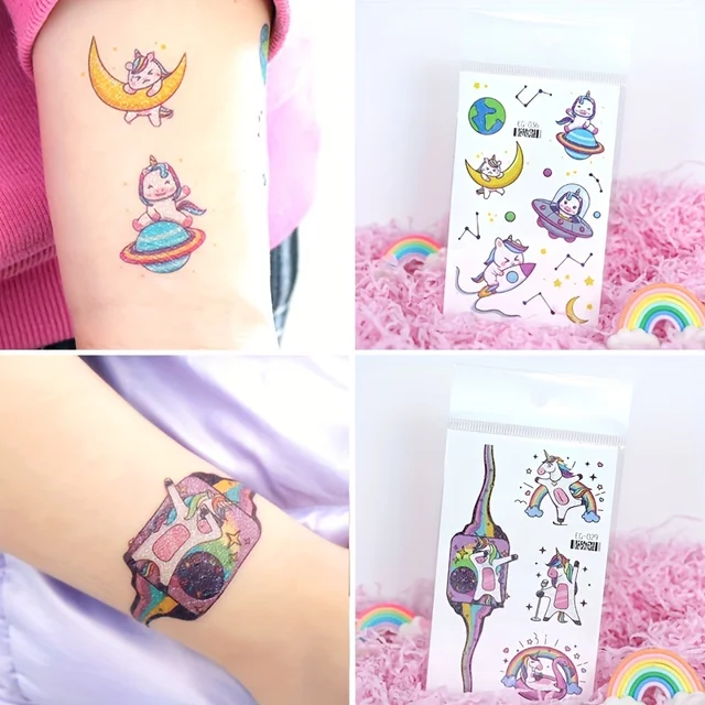 Tatuaggi Temporanei Unicorn Glitter Per Ragazze - 110 Pezzi Per Feste Compleanno E Bomboniere - Foto 6