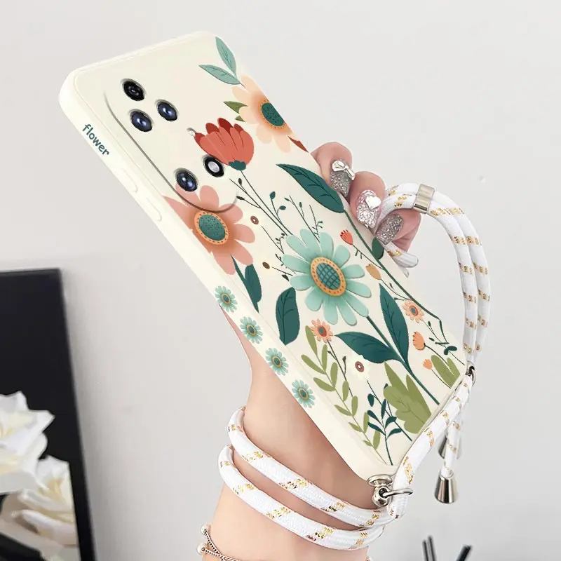 Silicone Lanyard Phone Case with Healthy Flowers Design