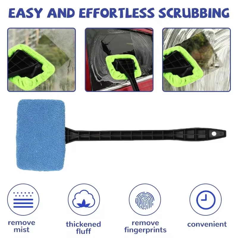 Car Window Cleaner Brush Auto Interior Glass Wash Wiper Multi Functional Household Glass Cleaning Brush Reusable Cloth Pad 4
