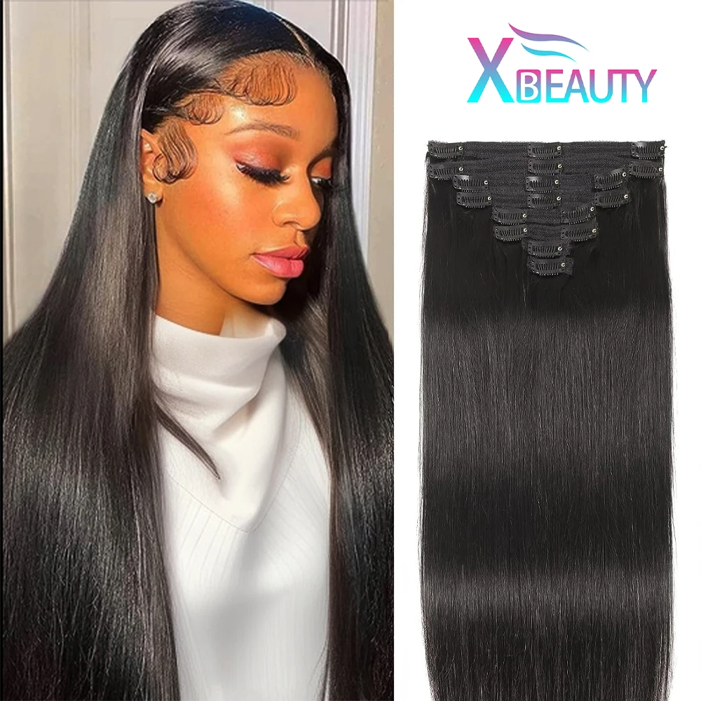 

Clip In Hair Extensions Double Weft 120g 8Pcs Thick Straight Real Human Hair 10-26inches #1B Clip Ins Hair Extensions For Woman