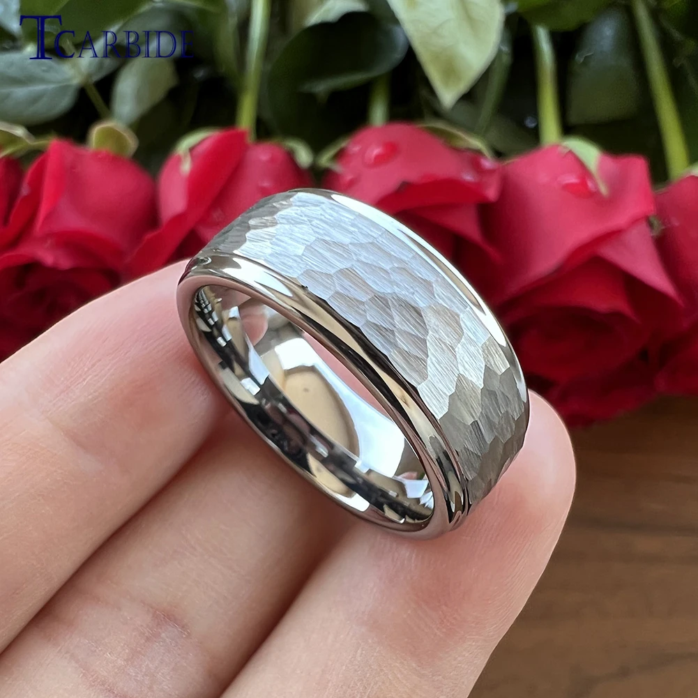 6MM 8MM Fashion Hammer Ring Tungsten Wedding Bands For Men Women Multi-Faceted Brushed Finish Cool Gift Jewelry Comfort Fit