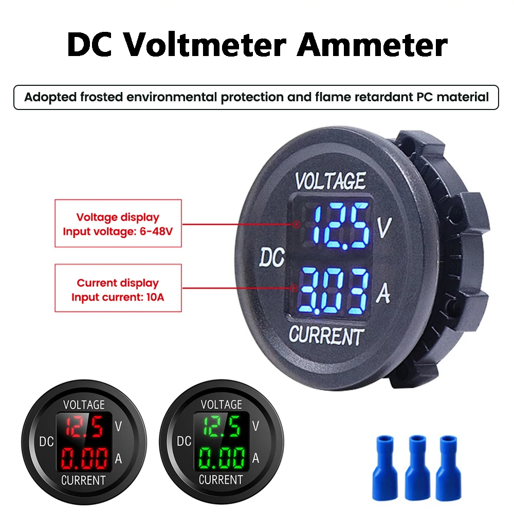 

DC5V-48V 0-10A Цифровой вольтметр Амперметр 3 бита Круглая светодиодная панель Измеритель напряжения Ток для автомобильного тестера напряжения Монитор Зеленый Синий