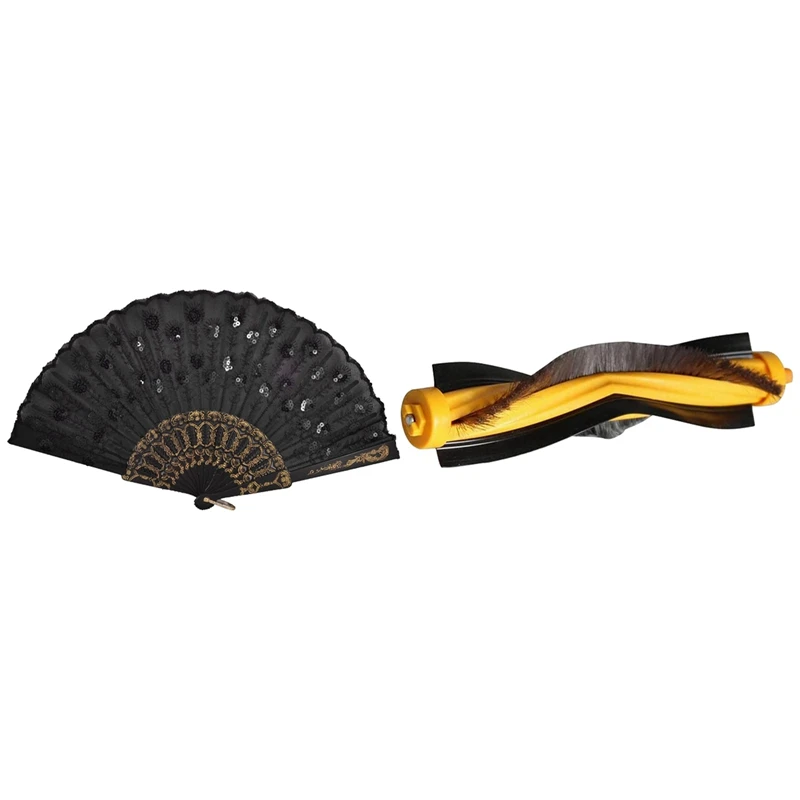 

1 Pcs Frame Embroidery Floral Detail Folding Hand Fan & 1 Pcs Main Roller Brush Robot Vacuum Cleaner Parts Brushes