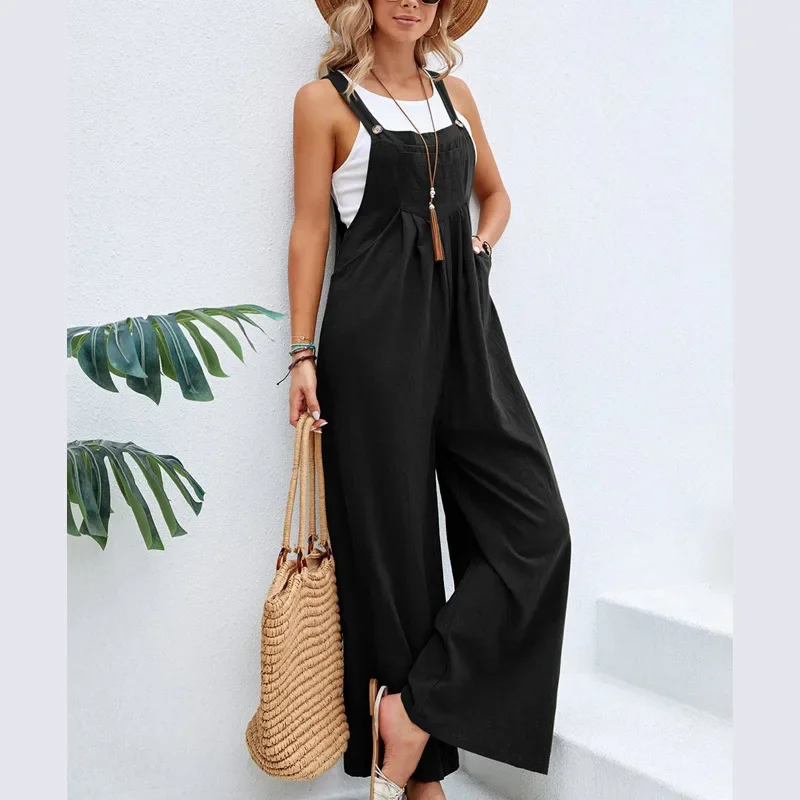 InsLike-Long Jumpsuits for Women, Full Length, Folds, Loose, Straight, Body Overalls, Elegant Clothes, Casual, Hot Sale