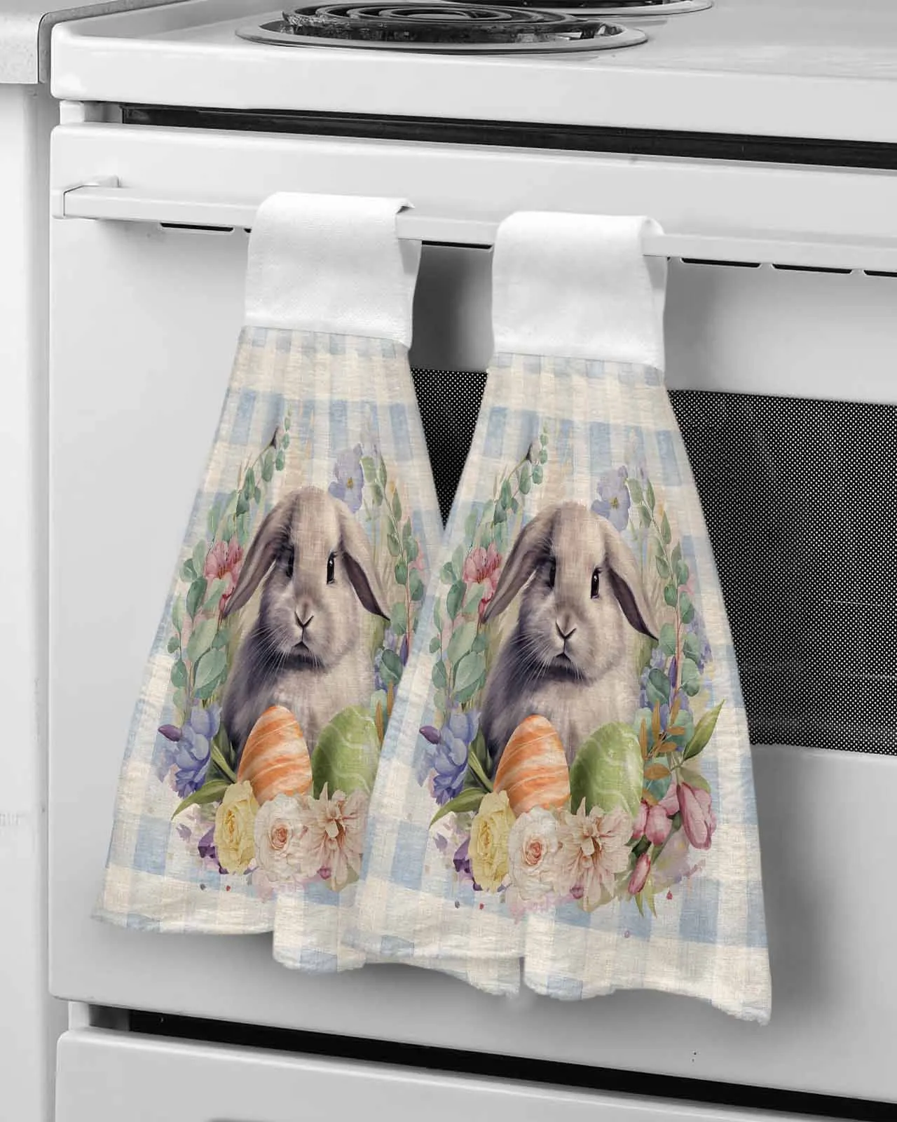 

Easter Bunny Floral Watercolor Plaid Hand Towels Kitchen Bathroom Hanging Cloth Quick Dry Soft Absorbent Microfiber Towels