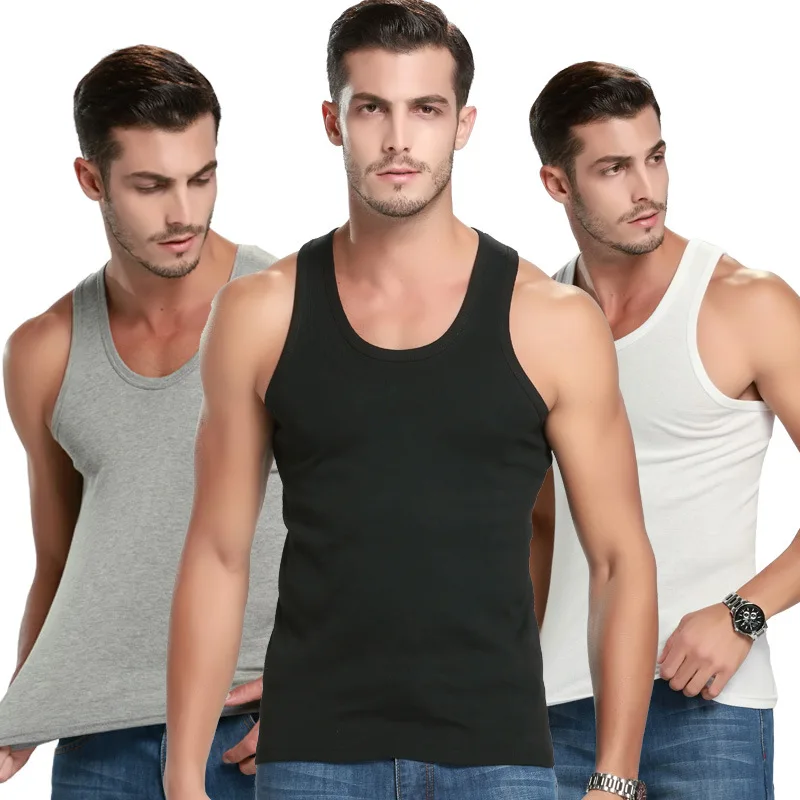 1 Pack Men Cotton Vest Multi-size Solid Color Tight Comfortable Sleeveless T-shirts Sports Running Tops