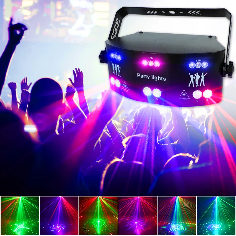 DJ Disco 9 Holes Laser Projection Stage Light LED Music Sound Control Light RGB Beam Strobe Lamp for Bar KTV Decoration Party