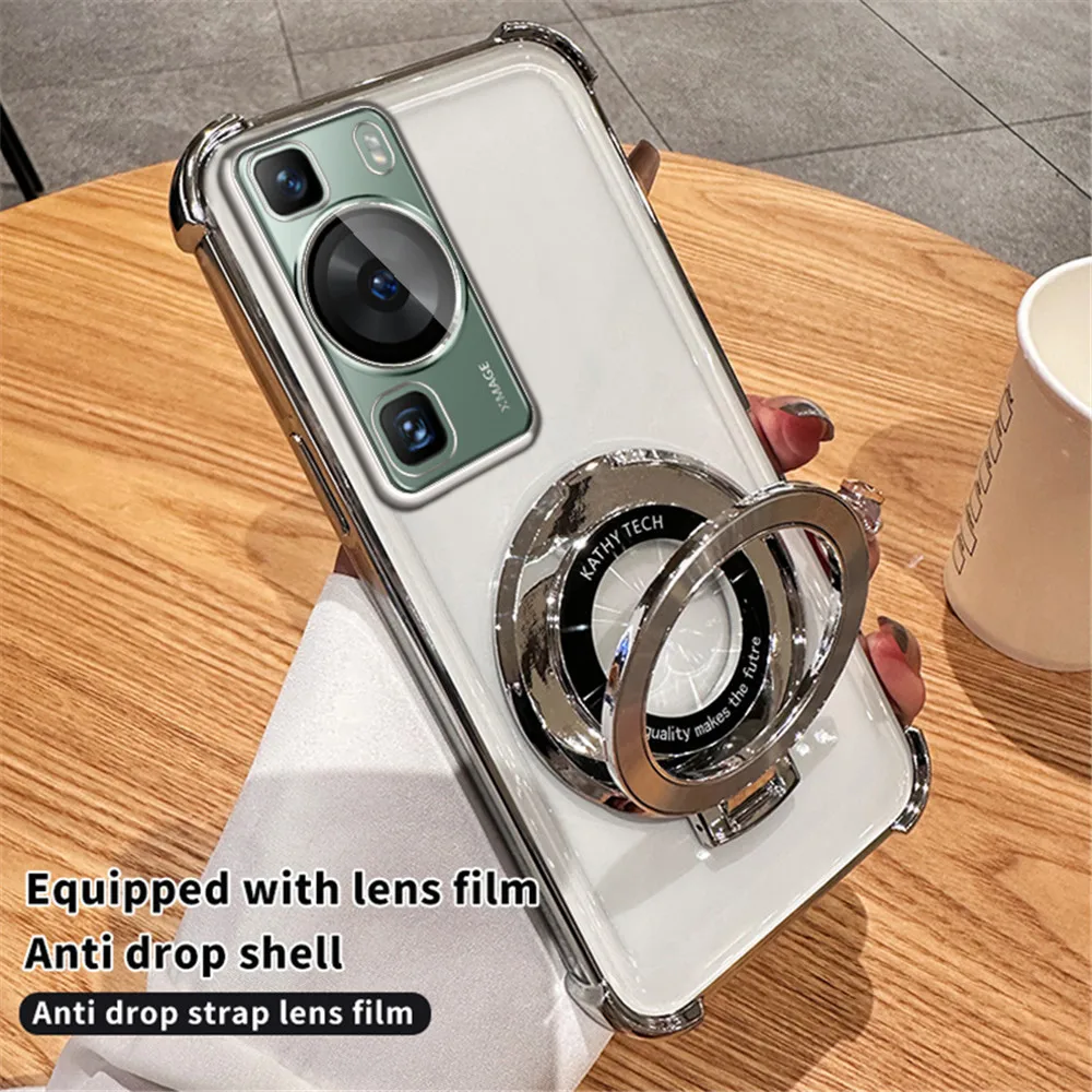 Plating Magnetic Bracket Transparent Shockproof Stand Holder Case