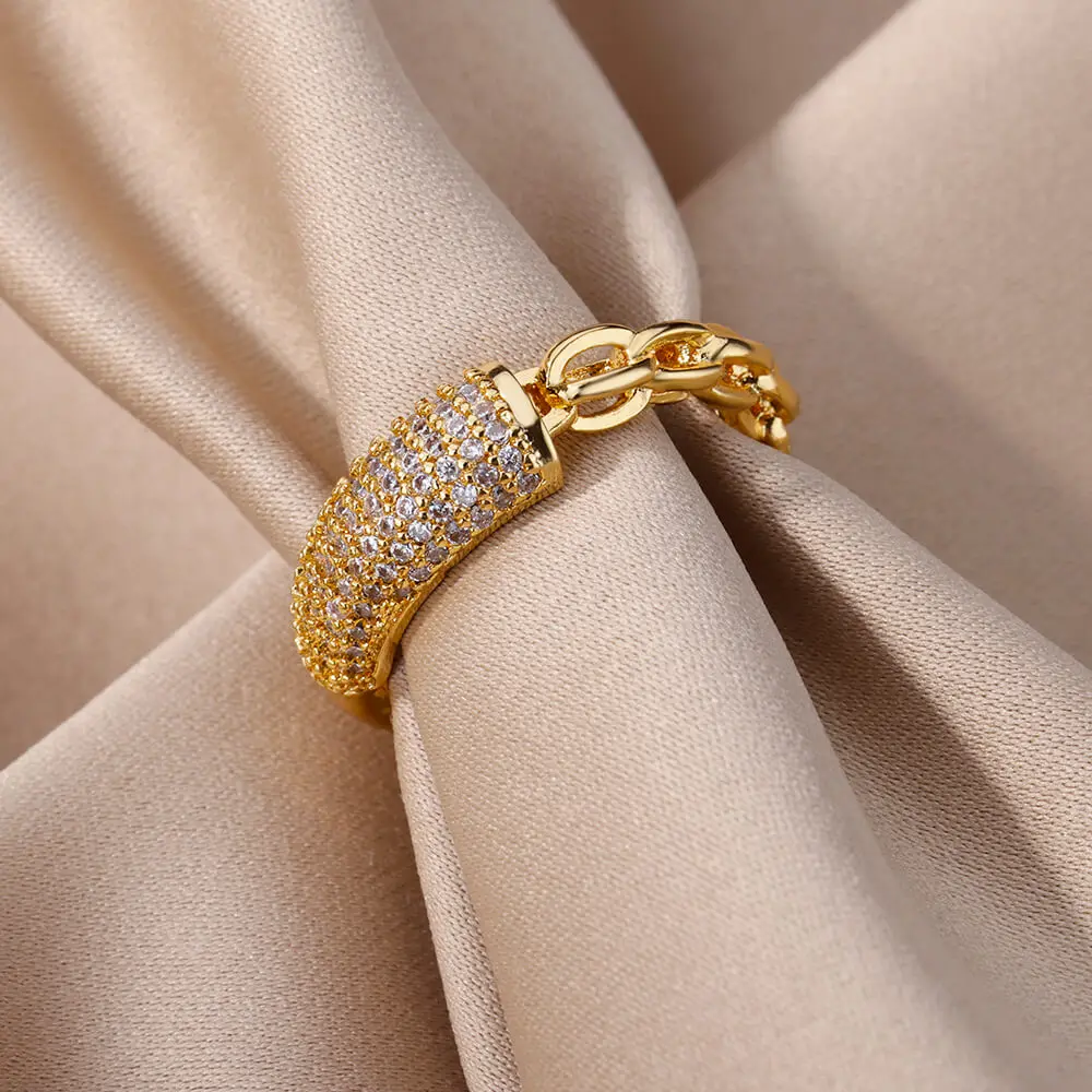 Zircon Chain Adjustable Ring For Women