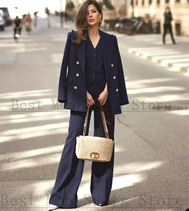 

Women Suits Set 3 Pcs Cotton Vest+Jacket+Loose Pants Double Breasted Formal Coat Женский костюм Custom Made Wedding Prom Dress