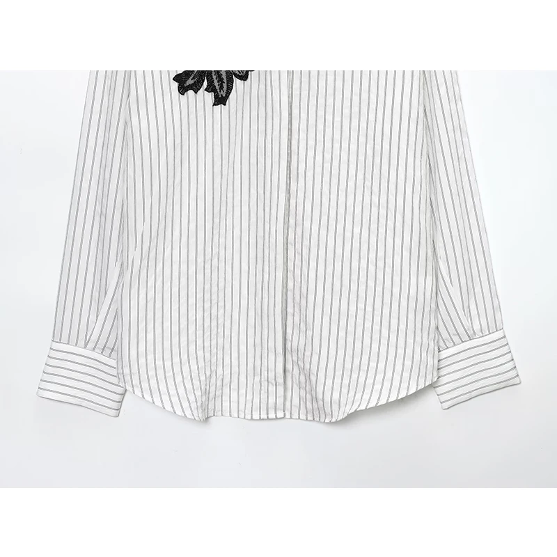 Chic Fashion Stripe Shirts for Women 2025 New Long Sleeve Flower Lace Elegant Women's Streetwear Casual Shirt And Blouse Top ﻿