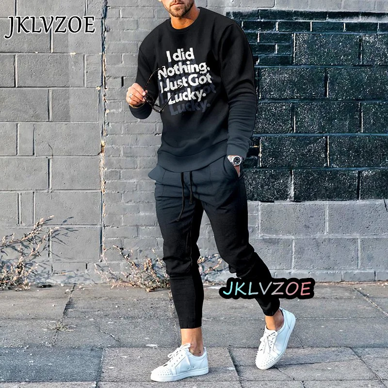 Newest Autumn Tracksuit Long Sleeve T Shirt+Sweatpants Set Streetwear Fashion Sweatshirt Casual Man Print Oversized 2 Piece Suit