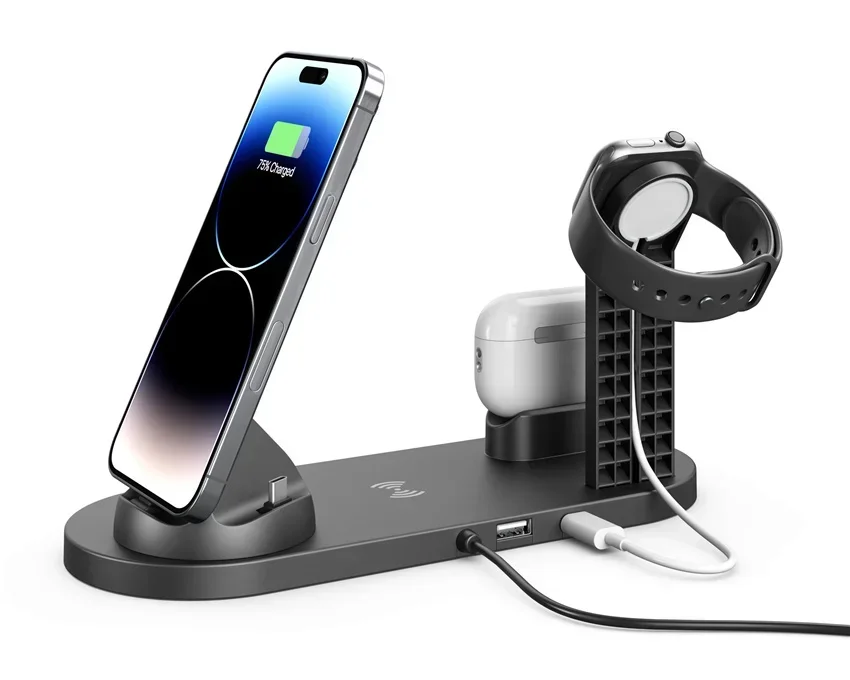 3-in-1 Kabelloses Ladegerät mit Ständer für Samsung iPhone 17 16 15 14 13, Apple Watch und Airpods – Schnelle Ladestation – Detail 6