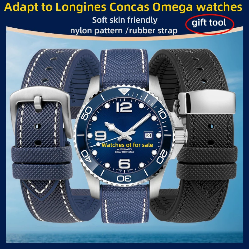 Per Longines Comcas Strap Pioneer Omega Seamaster Tudor Strap 20 Mm2 1/22/23/24Mm Nylon Patterned Fluororubber Strap Blue For Men