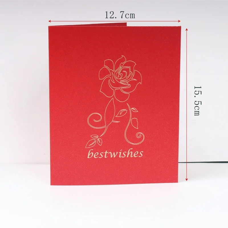 Red Rose Love Postcard 3D Pop UP Greeting Card Wedding Birthday Anniversary for Couples Wife Husband Special Valentines Day Gift