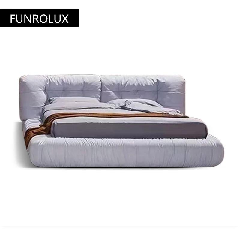 Modern minimalist cloud fabric bed master bedroom double bed villa large flat floor matte velvet king