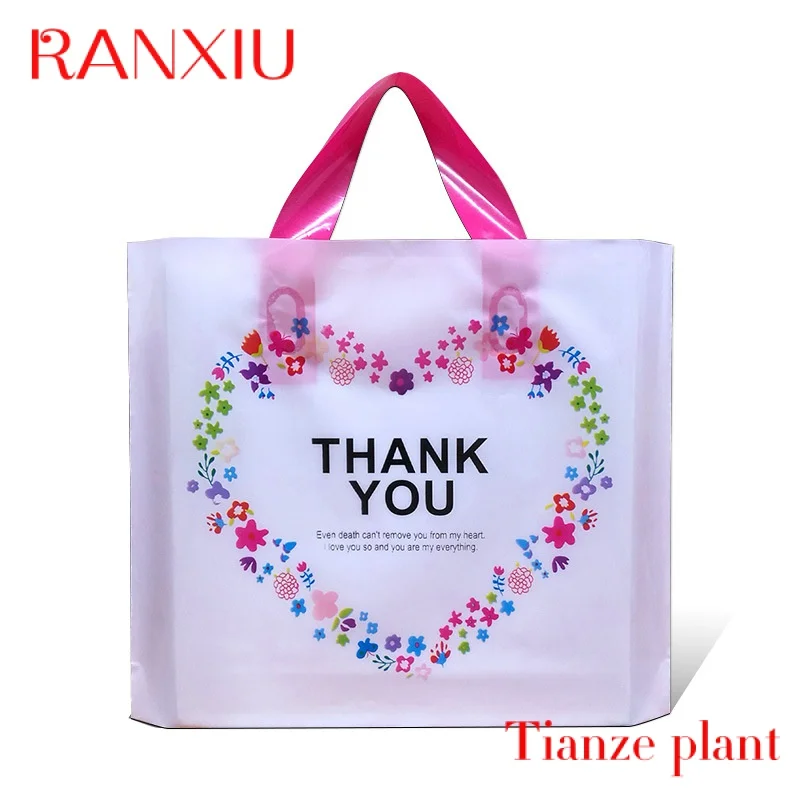 Custom Thank you fashion printing packaging bags handle big small plastic  package bag plastic clothing bags