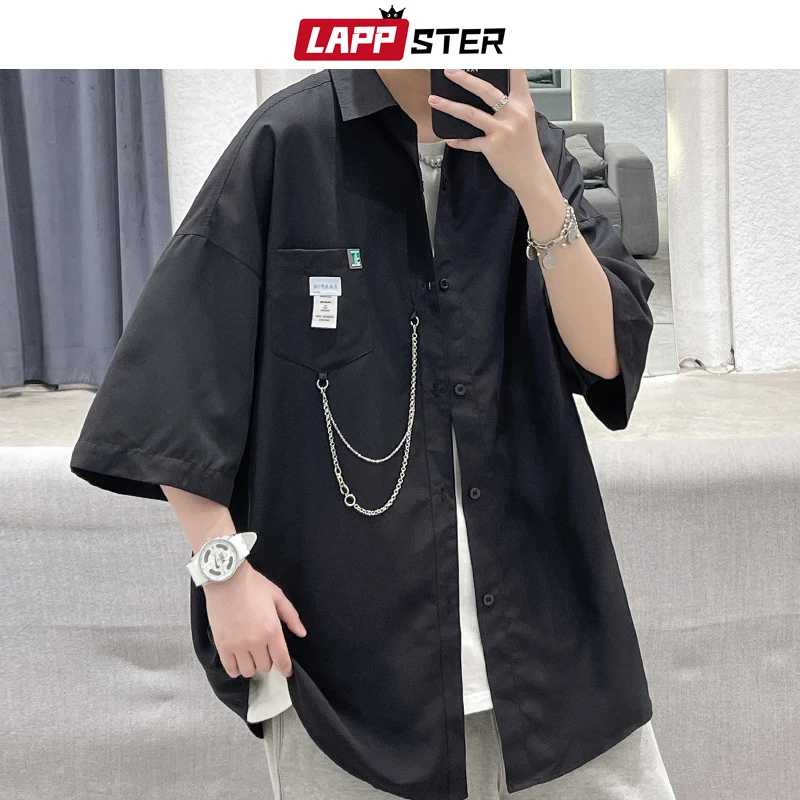 

LAPPSTER Chain White Short Sleeve Shirts 2023 Summer Korean Fashions Oversized Designer Shirt Japan Style Button Shirts Blouses