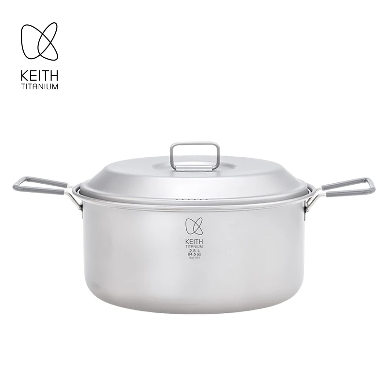 KEITH 2.5L 순수 티타늄 요리 냄비 휴대용 야외 캠핑 수프 냄비 가정용 ..