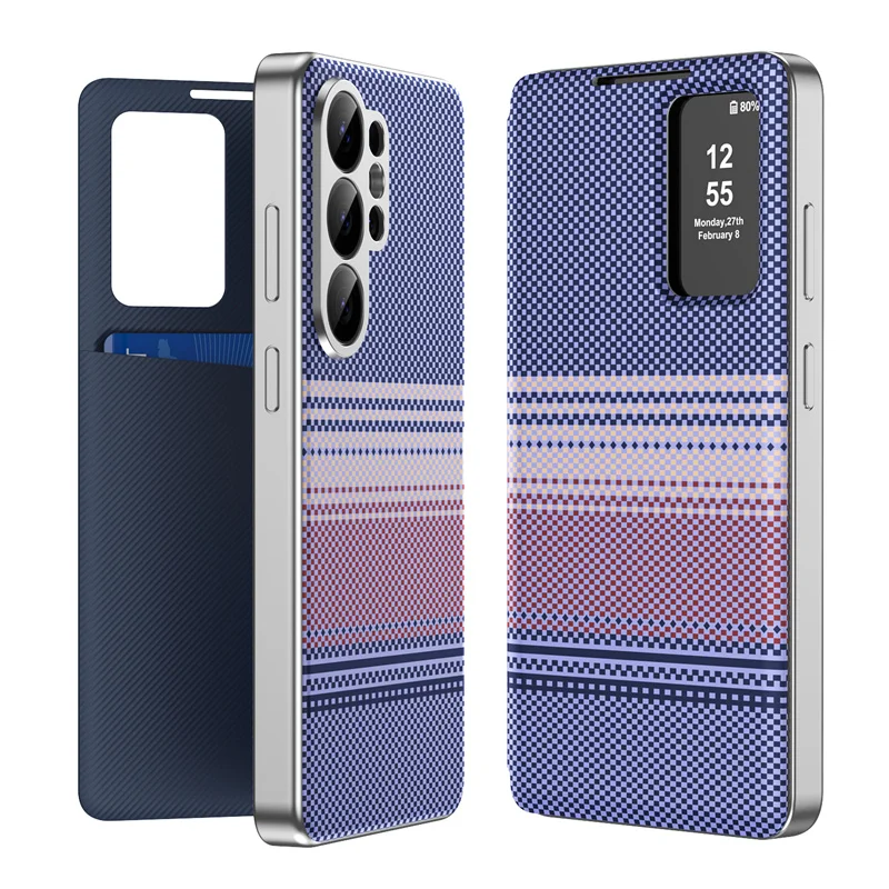 Luxury Smart Display Window Carbon Fiber Pattern Protective Case