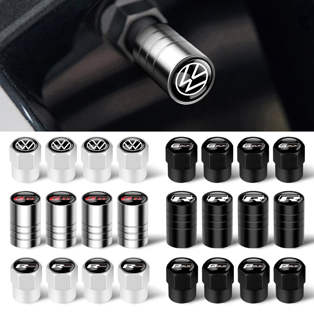 Tire Valve Caps Tire Stem Cover 4Pcs Car Wheel Tire Valve Caps Tyre Stem Cover Bolt-In Accessories For Volkswagen VW GTI R Golf 5 Polo Tiguan Passat Rline Jetta