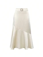 2025 New Women's Premium Design Elegant Satin A-line Half Skirt Pure Colour Belt Halter Skirt Dinner Party Dating - Image 3