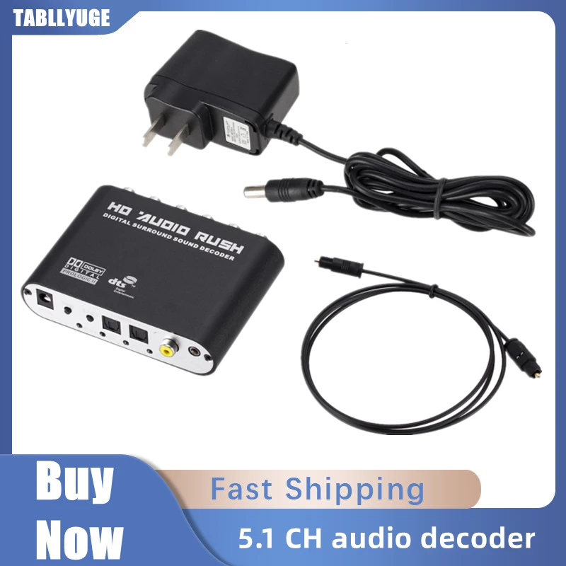 TABLLYUGE AC3 Audio Digital to Analog 5.1 Channel Stereo DAC Converter audio converter adapter audio converter amplifier audio decoder audio converter audio adapter Optical SPDIF Coaxial AUX 3.5Mm to 6RCA Decoder Amplifier