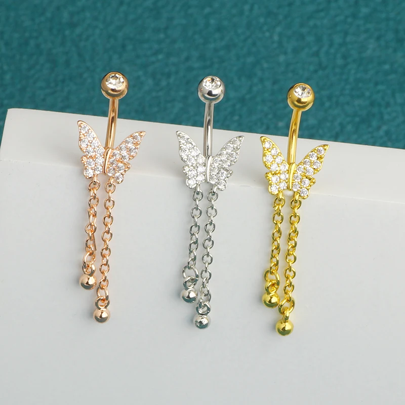 Dangle Belly Button Rings Dangling Belly Piercing Jewelry Belly Rings for Women Navel Piercing Jewelry with Butterfly butterfly