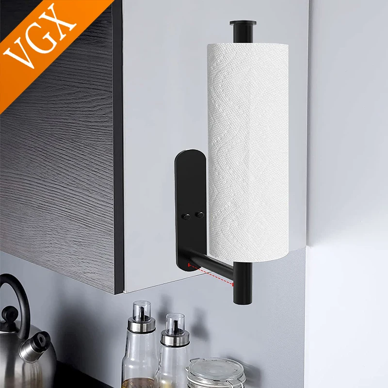 VGX Kitchen Towel Paper Holder Cling Film Holder Bathroom Roll Paper Rack Home Storage Racks Toilet Tissue Hanger Rack Nail-Free