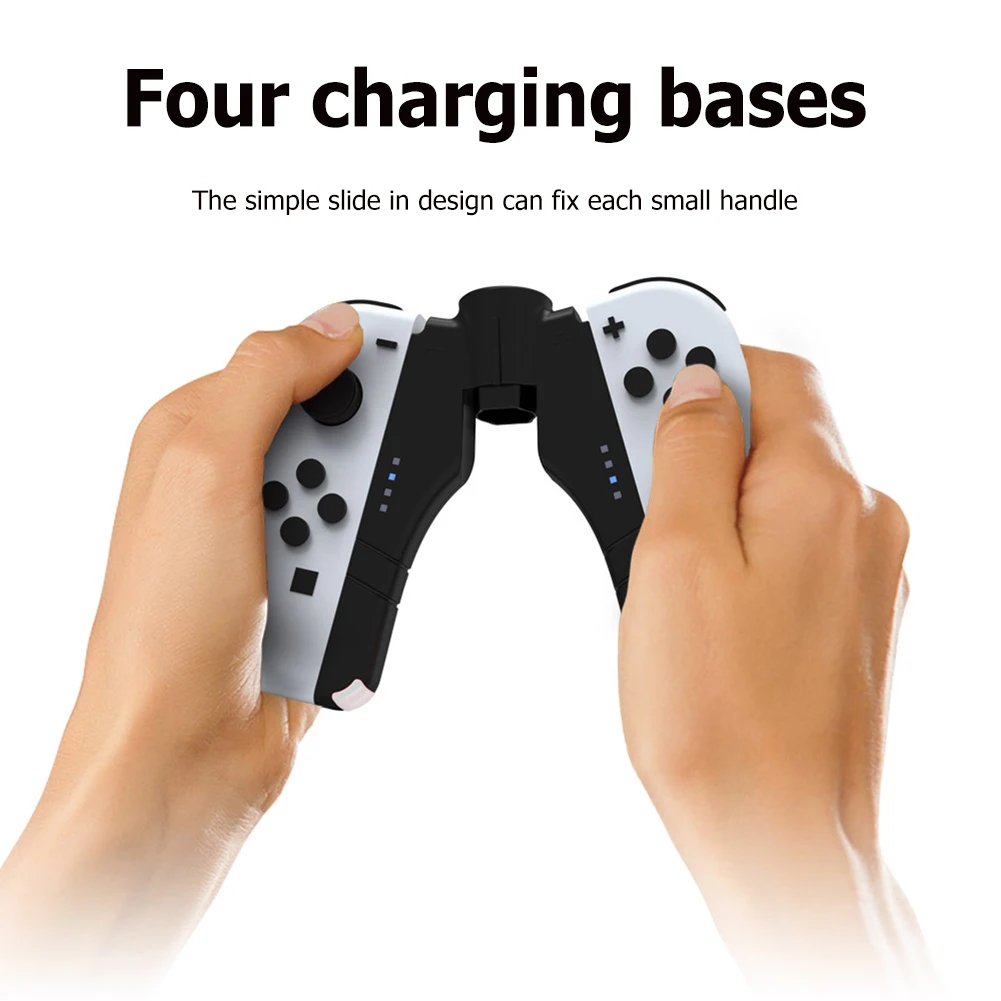 【New-store】 4 in 1 Joy-con Charger Grip for Nintendo Switch/Switch OLED Controller Charger LED Indicator Joycon Handle Charging Dock Stati.