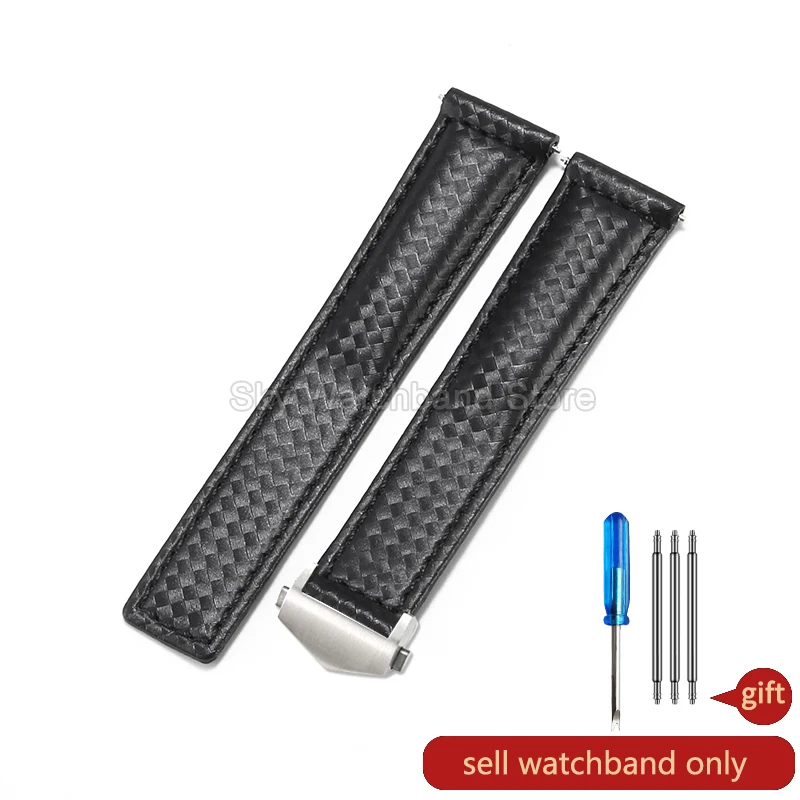 Premium Black Carbon Fiber Genuine Leather Watchband - Soft, Breathable, Lightweight, and Comfortable