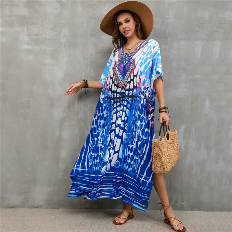 Bohemia Print Loose Beach Dress Saida De Praia Swimsuit Cover Up Beachwear Pareo Playa Kaftan Bikini Cover Up Beach Sarong