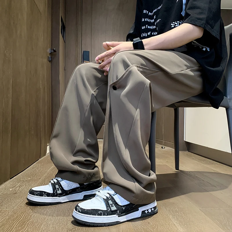 Fashion Solid Color Spliced Lace Up Casual Pants Men's Clothing 2024 Spring Summer New Loose All-match Elastic High Waist Pants