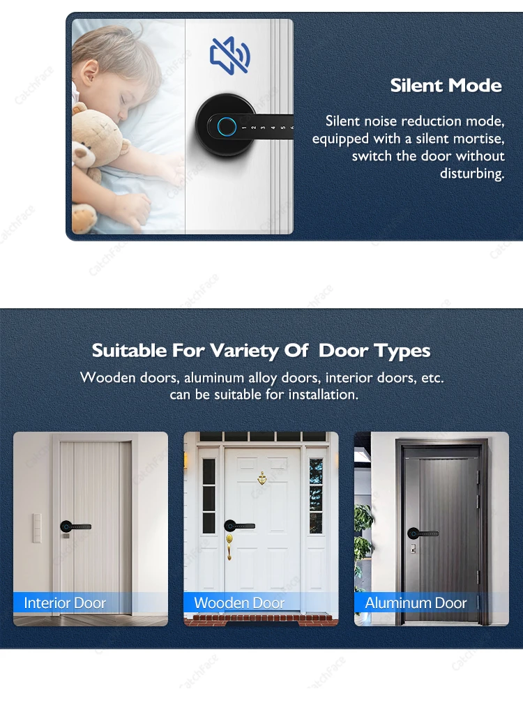 Fingerprint Handle Lock Card Code lock with Keys TUYA APP Digital Smart door loc