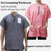 Grey Pink Purple Pet Grooming Work Clothes Bichon Schnauzer Poodle Dog Soft Breathable Quick-drying Non-stick Apron Custom Logo 1