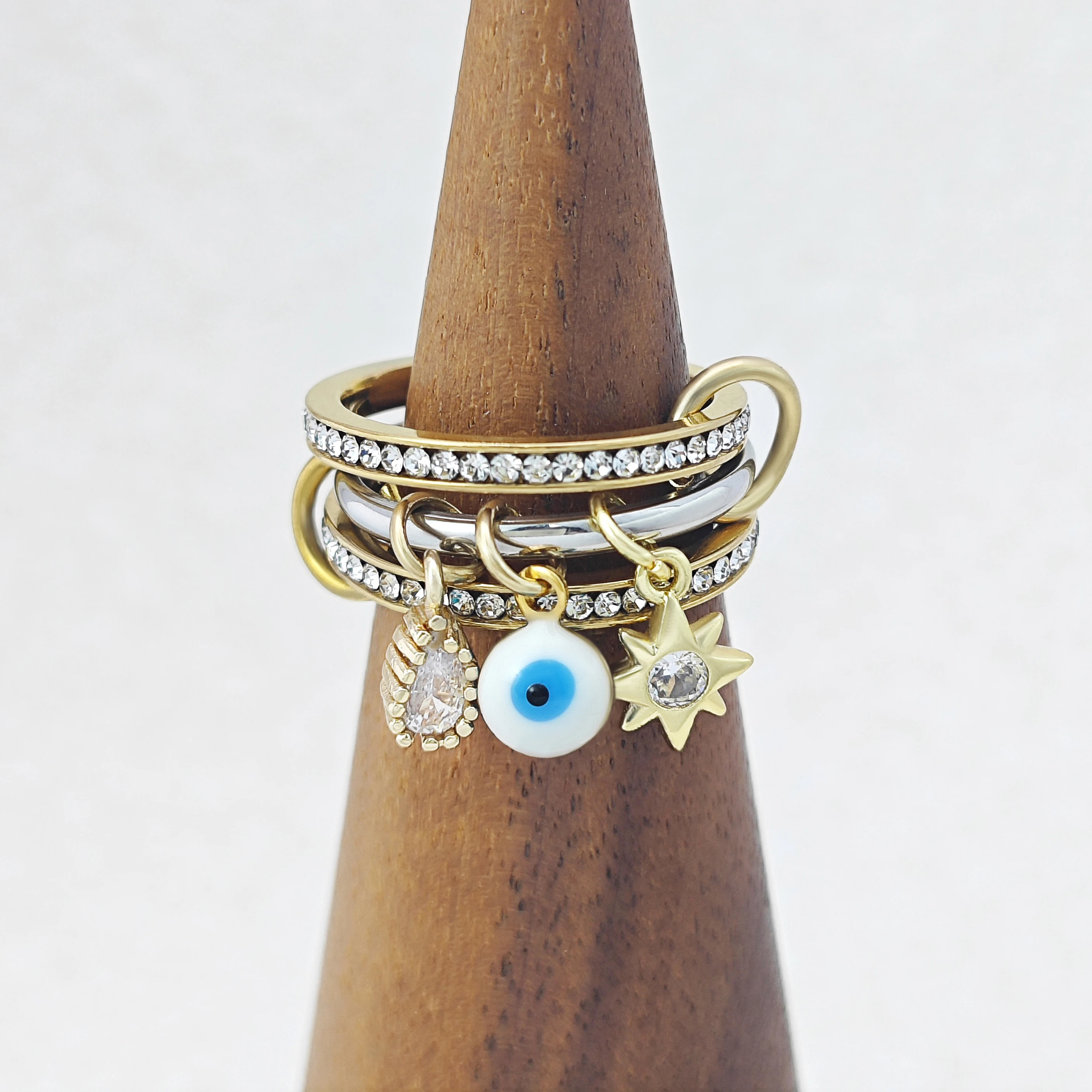 Spinelli Kilcollin Ringe mit bunten bösen Augen Charms für Frauen Hexagramm Anhänger Gold Farbe Edelstahl Ring Schmuck Geschenke – Detail 4