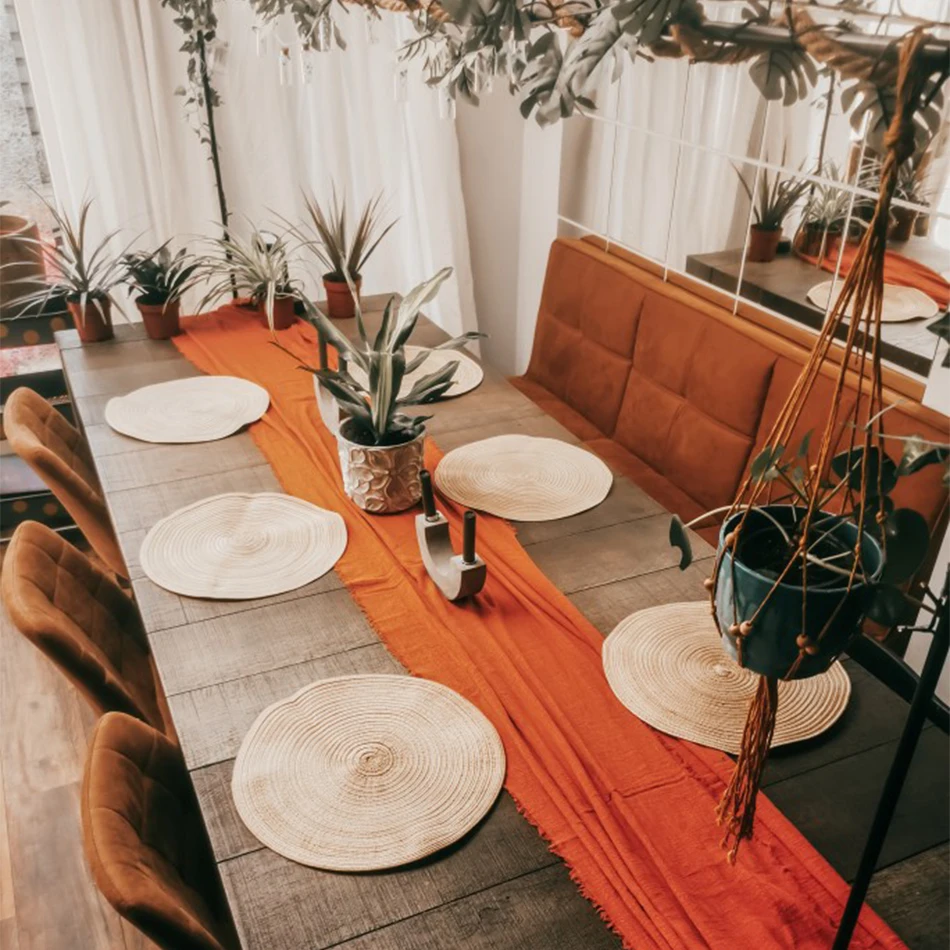 Camino de mesa de boda de gasa de algodón, servilletas de comedor con textura de rebabas rosas Retro, corredores de mesa de cocina, decoración de mesa de Navidad para el hogar, regalo