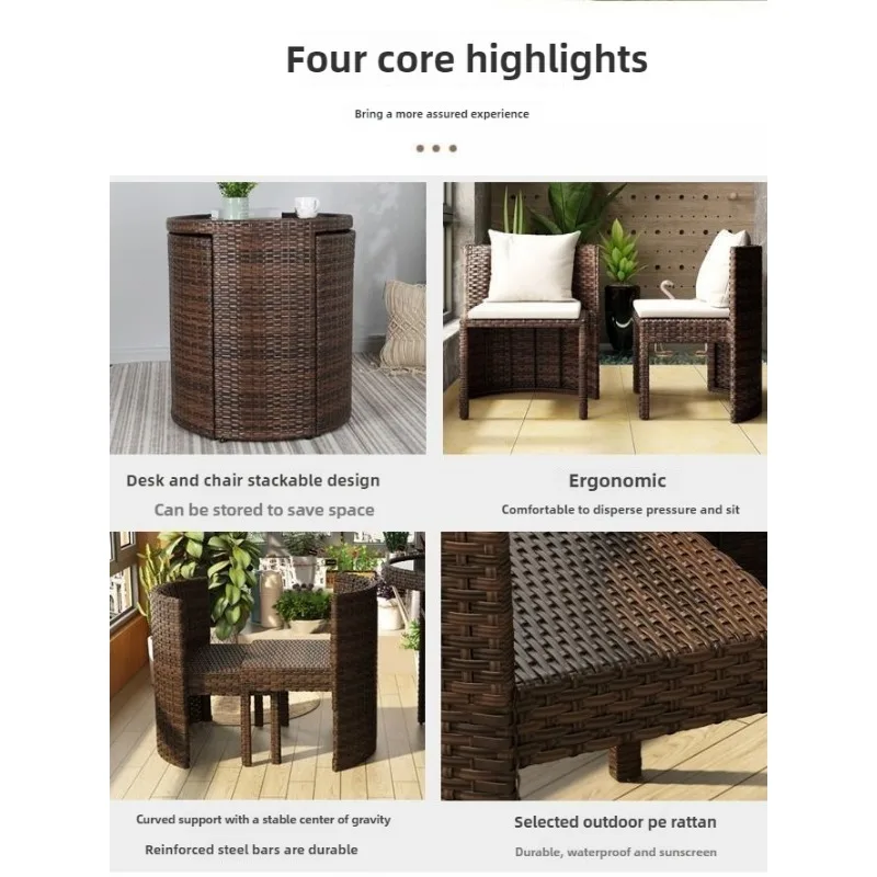 Balcony courtyard leisure table and chair combination rattan chair three piece set tea imitation rattan tea table
