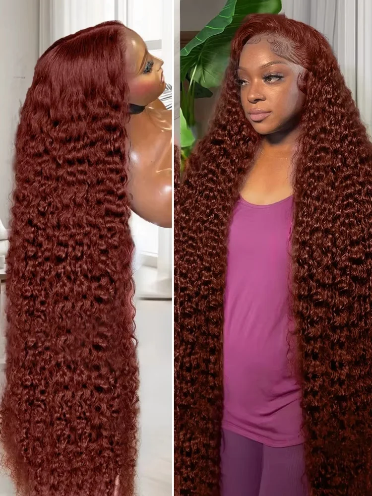 13x4 Reddish Brown Deep Wave Lace Frontal Wig 13x6 HD Lace Front Human Hair Wigs For Women Deep Curly Human Hair Wig