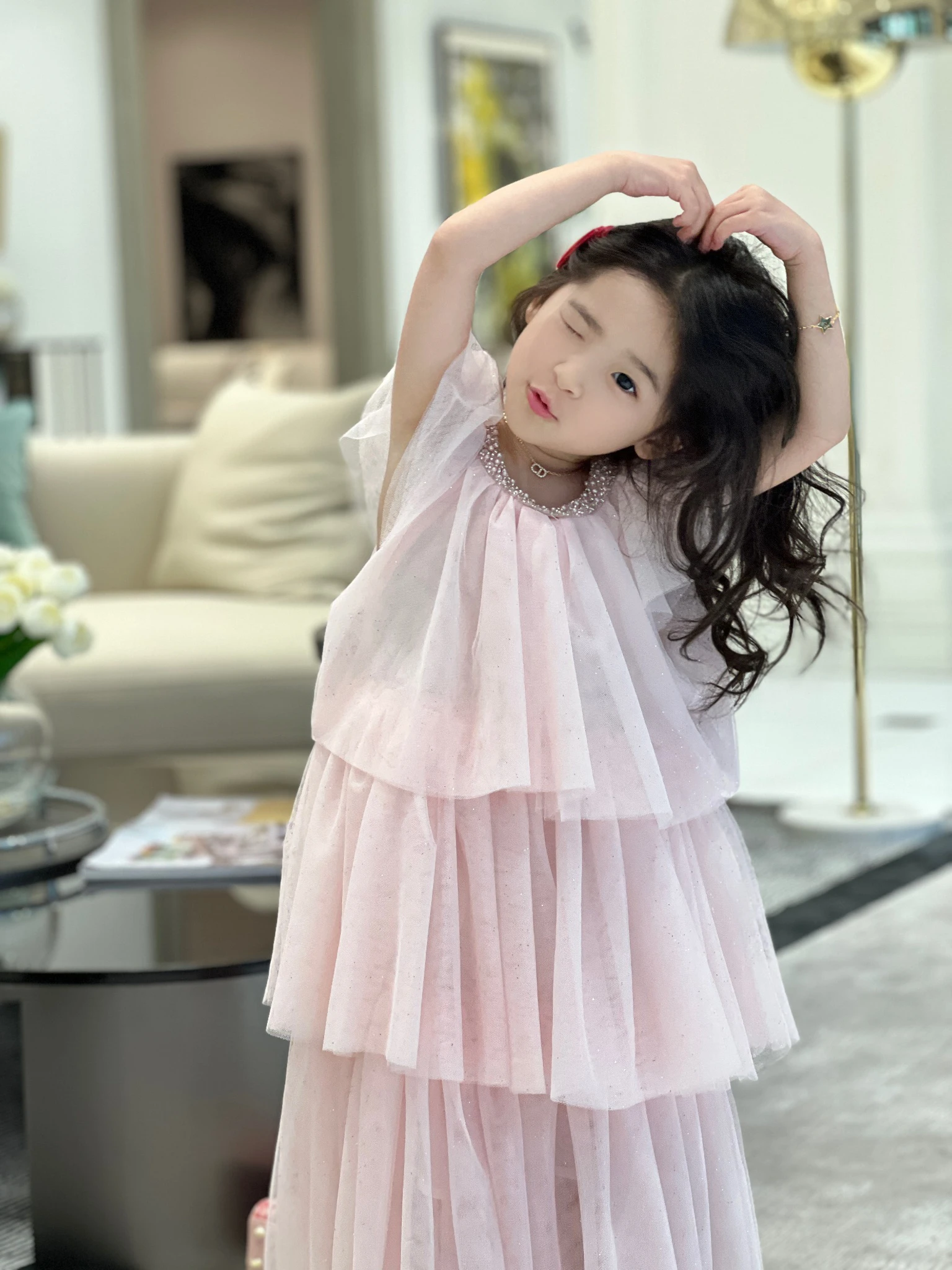 

24 New Summer Girl Noble Garden Set Diamond Pink Long Tutu Dress Mesh Dress Lab Cici